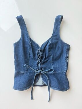 Reformation Fina Denim Lace-Up Corset Top